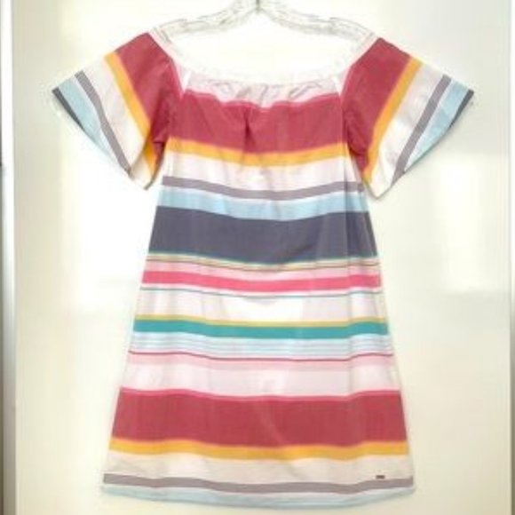 ( SALE ) TOMMY HILFIGER STRIPED OFF SHOULDER DRESS * RUNS BIG* - Picture 1 of 3